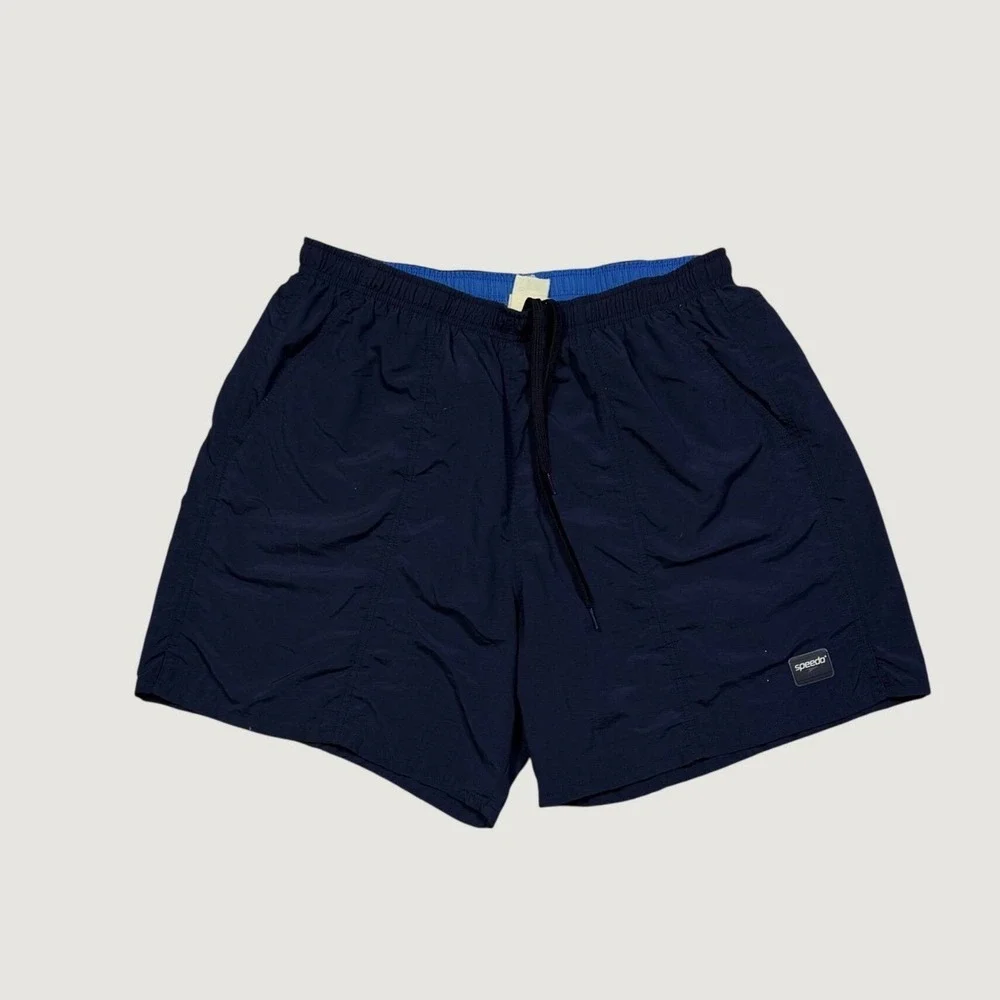 Speedo Mens Navy Blue Swim Trunks Mesh Lined Pockets Drawstring Shorts XL